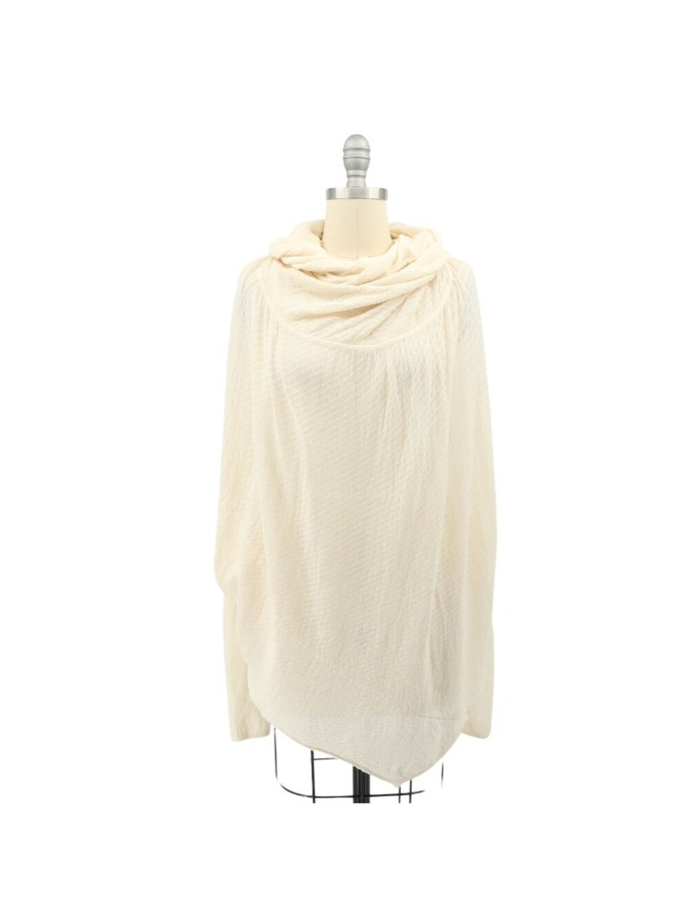 Donna Karan Ivory Striped Asymmetrical Hem Cowl Neck Knit Top M